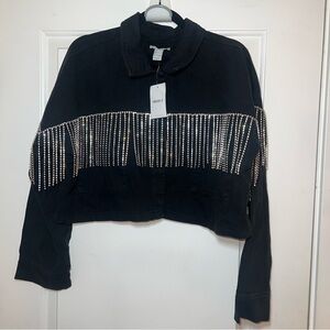 Forever 21 Rhinestone Fringe Trucker Jacket Size L
